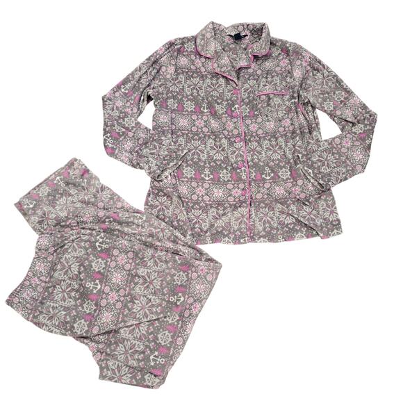 Women's Nautica Purple & Gray Snowflake SOFT Fleece Pajama Set - Size Medium - Picture 1 of 9